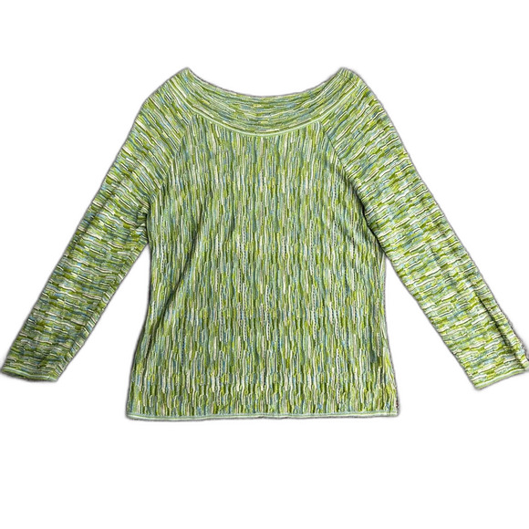 Sigrid Olsen Blue Green Silk Blend Textured Stripe 3/4 Sleeve Sweater Sz L - Picture 2 of 12